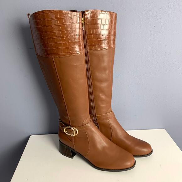 NIB Mark Fisher Hailin Cognac Leather Tall Boots Size 8 1/2